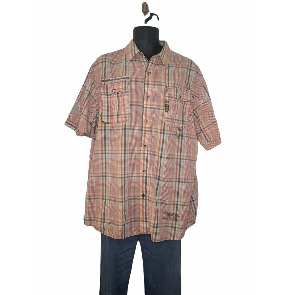 Parish Nation Mens XXL Button Up Shirt Military Plaid Graphic Urban Streetwear‎